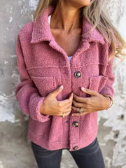Fashorio Deep Pink / S Full Size Single-Breasted Sherpa Shacket Plus Size
