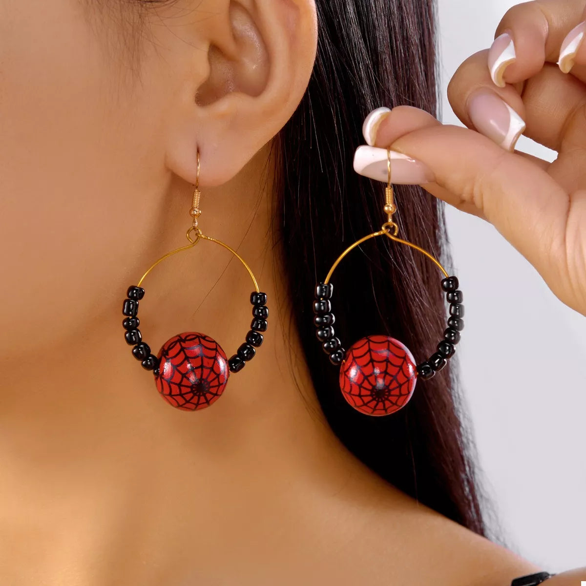 Fashorio Deep Red / One Size 18K Gold-Plated Halloween Bead Earrings