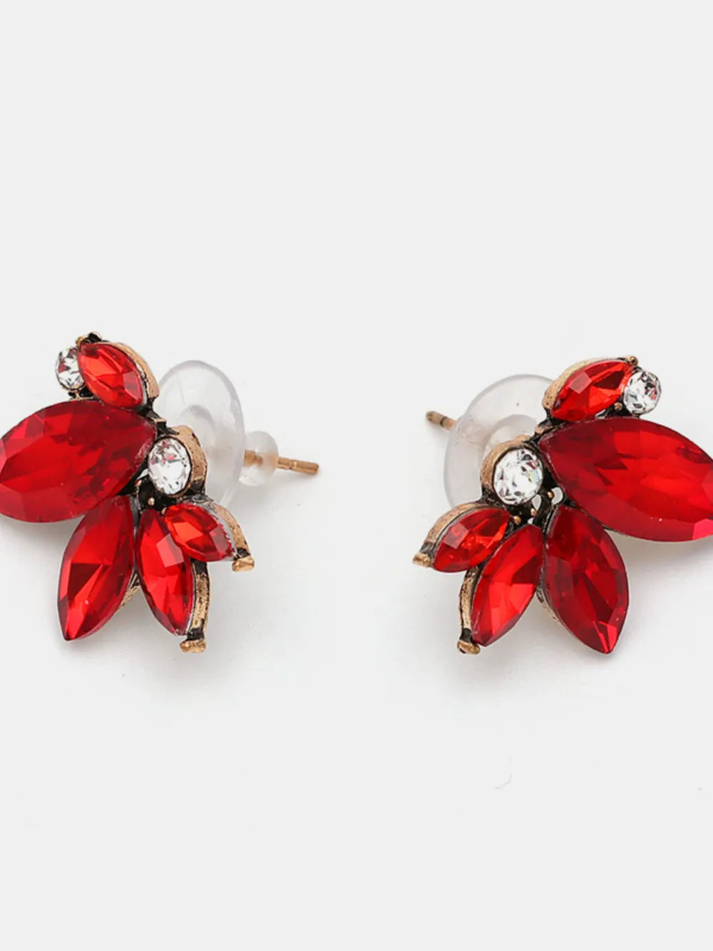 Fashorio Deep Red / One Size Alloy Rhinestone Flower Stud Earrings