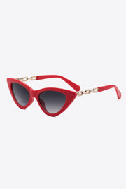 Fashorio Deep Red / One Size Chain Detail Cat-Eye Sunglasses