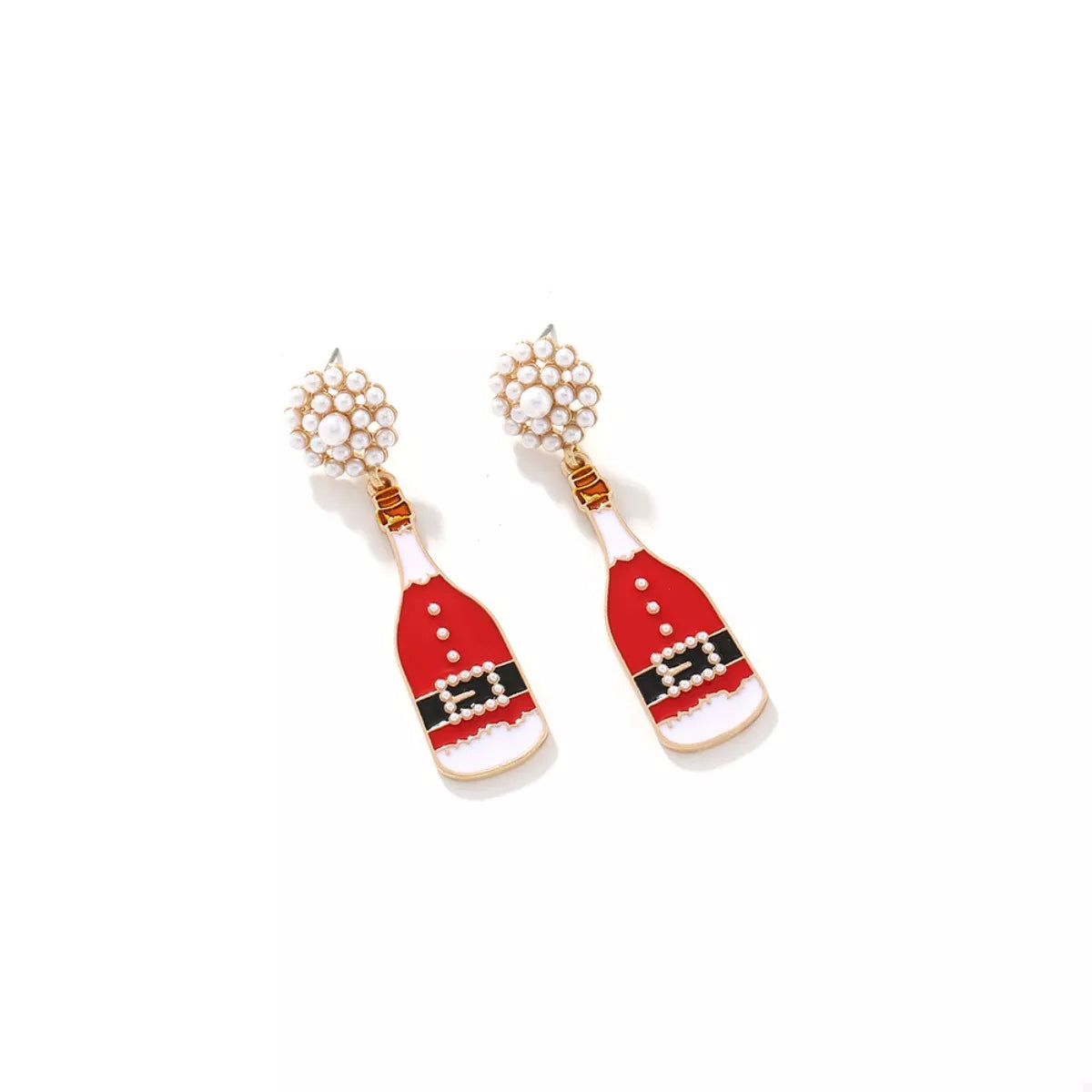 Fashorio Deep Red / onesize Christmas Champagne Bottle Drop Earrings