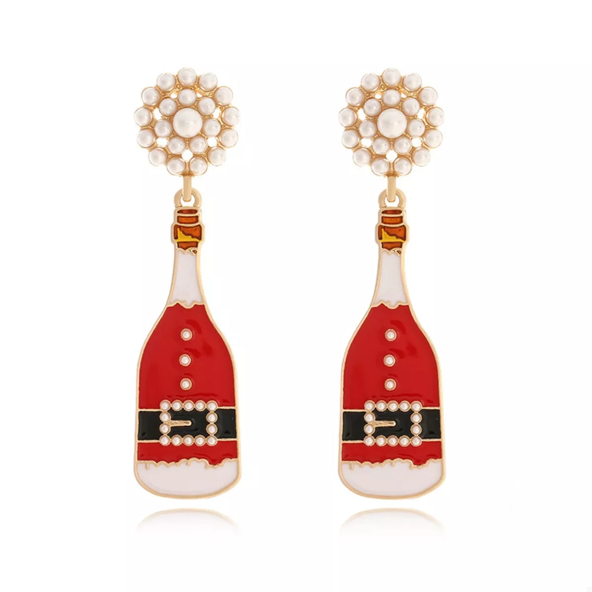 Fashorio Deep Red / onesize Christmas Champagne Bottle Drop Earrings