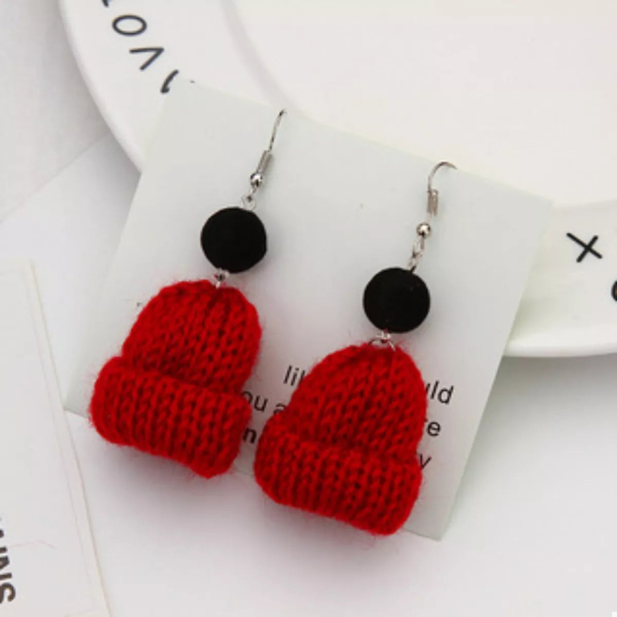 Fashorio Deep Red / onesize Christmas Knitted Beanie Earrings