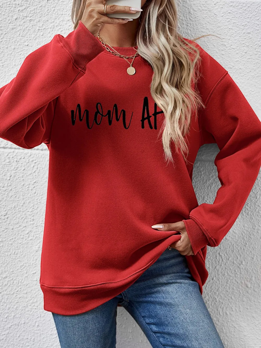 Fashorio Deep Red / S Letter Graphic Dropped Shoulder Sweatshirt