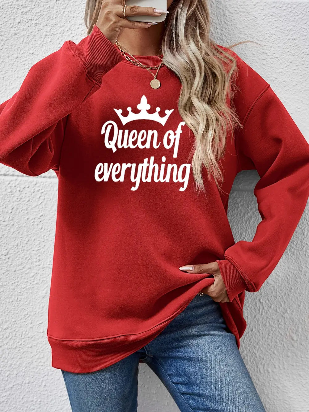Fashorio Deep Red / S QUEEN OF EVERYTHING Round Neck Sweatshirt