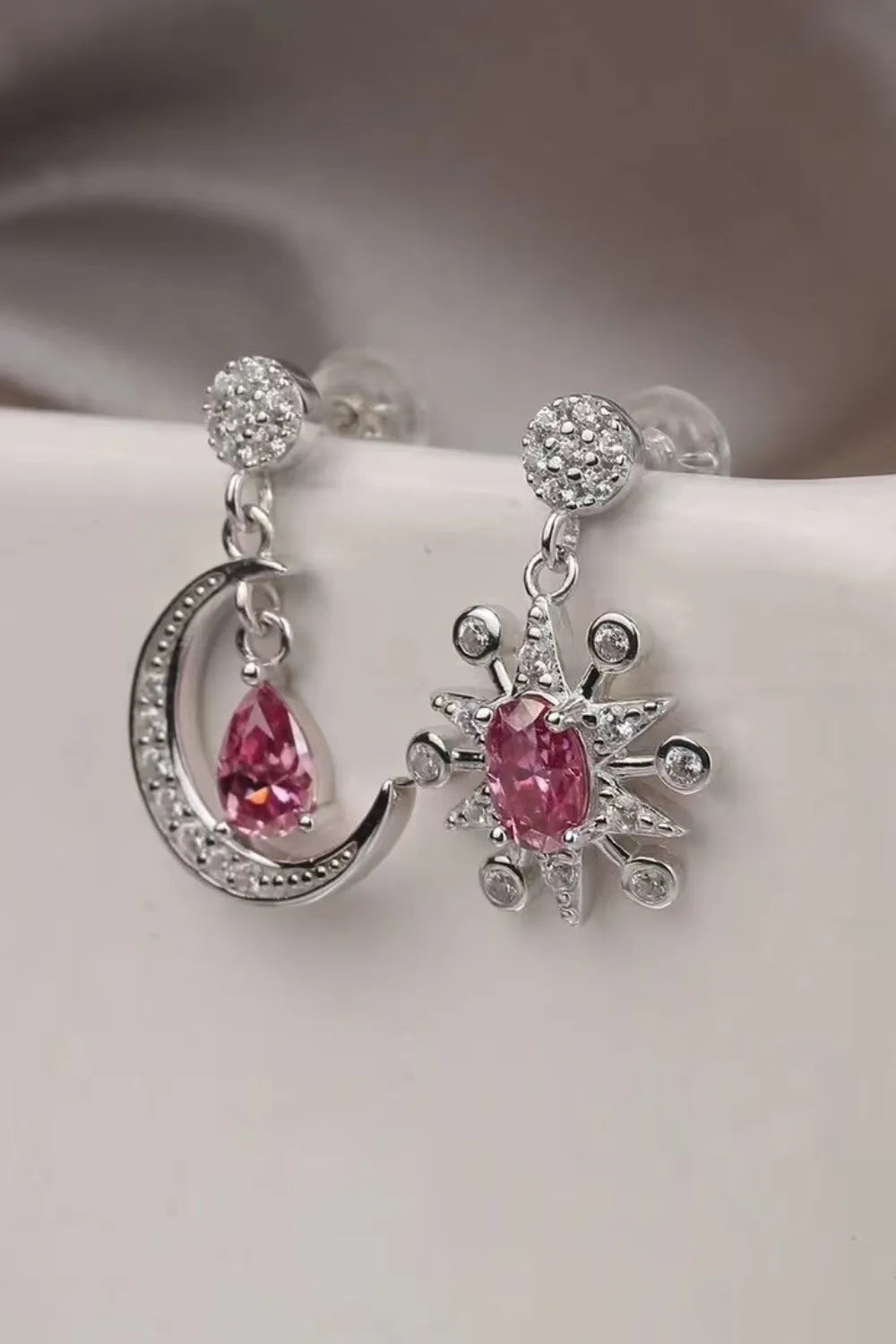 Fashorio Deep Rose / One Size 1 Carat Moissanite 925 Sterling Silver Moon & Star Earrings