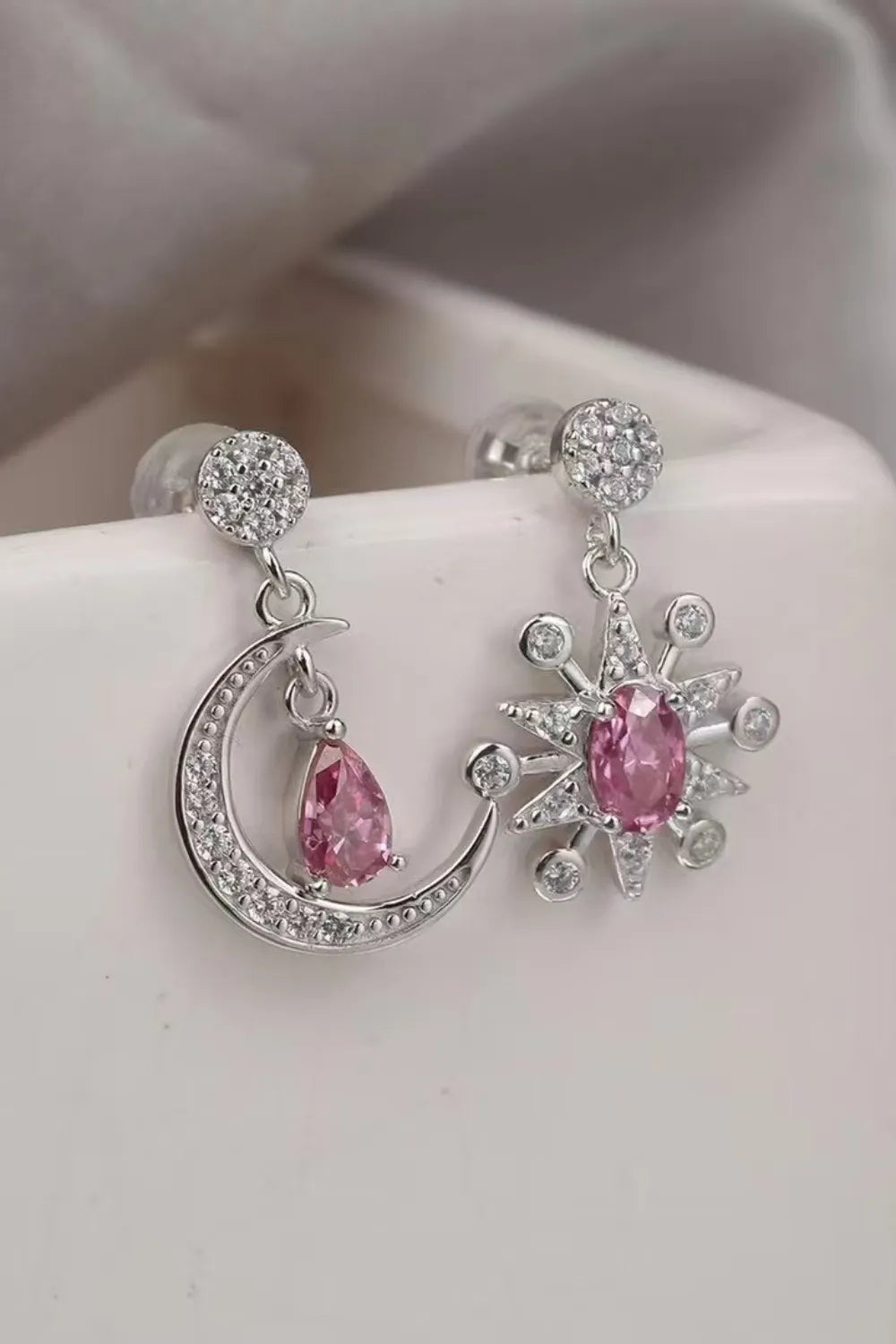 Fashorio Deep Rose / One Size 1 Carat Moissanite 925 Sterling Silver Moon & Star Earrings