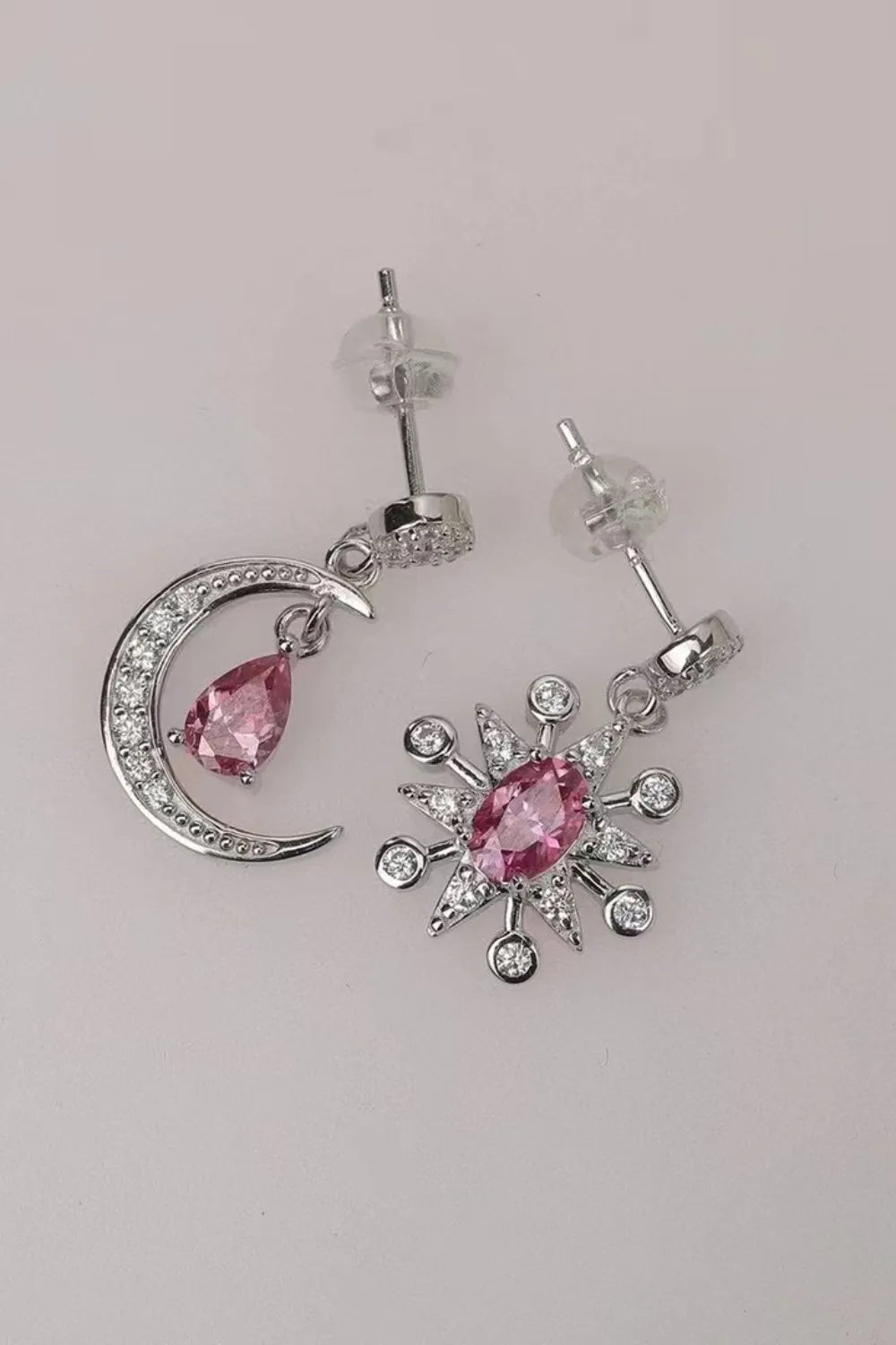 Fashorio Deep Rose / One Size 1 Carat Moissanite 925 Sterling Silver Moon & Star Earrings