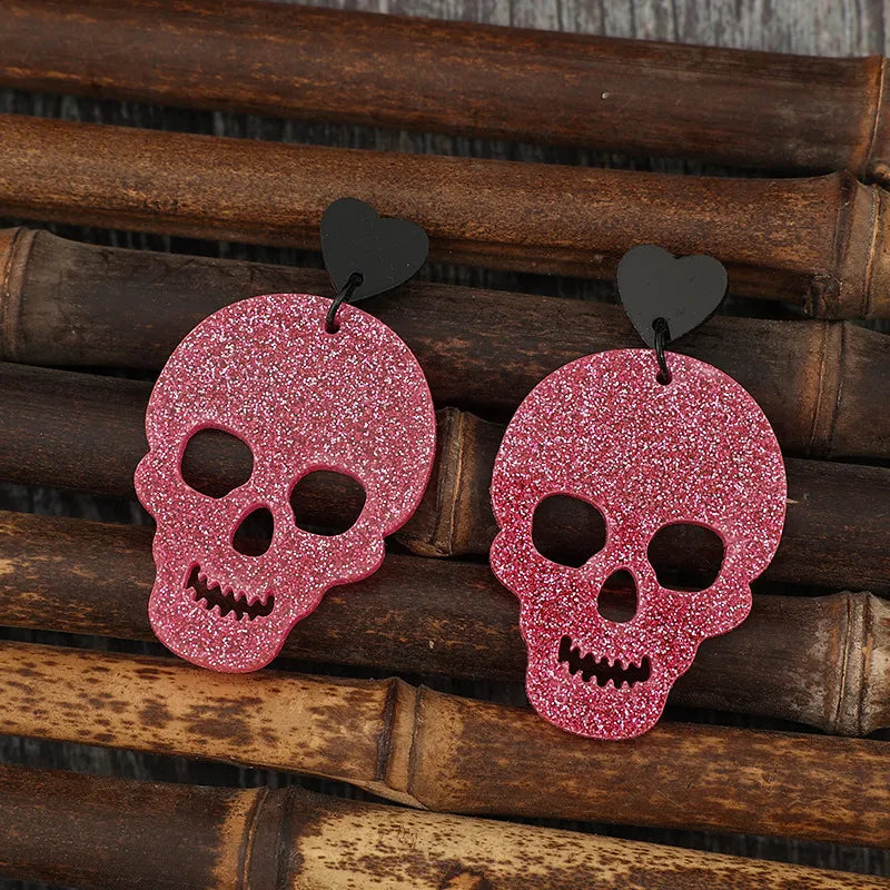 Fashorio Deep Rose / One Size Acrylic Skeleton & Heart Earrings