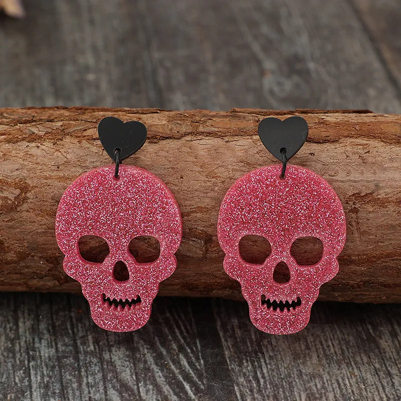 Fashorio Deep Rose / One Size Acrylic Skeleton & Heart Earrings
