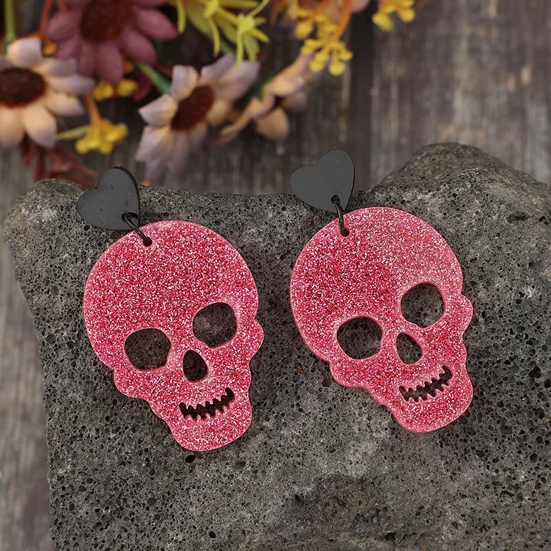 Fashorio Deep Rose / One Size Acrylic Skeleton & Heart Earrings