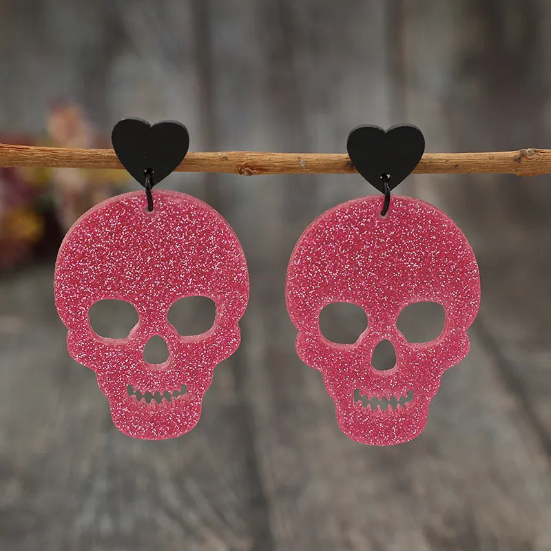 Fashorio Deep Rose / One Size Acrylic Skeleton & Heart Earrings