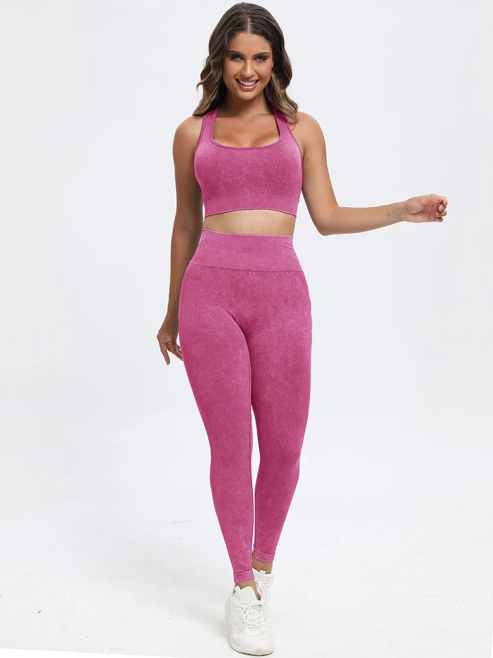 Fashorio Deep Rose / S Scoop Neck Wide Strap Top and Pants Active Set