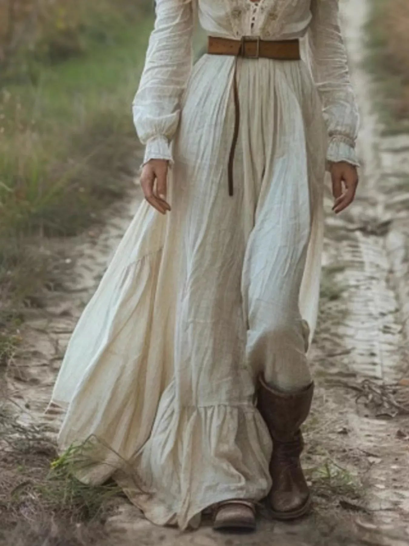 Fashorio Deep V-Neck Long Sleeve Maxi Dress