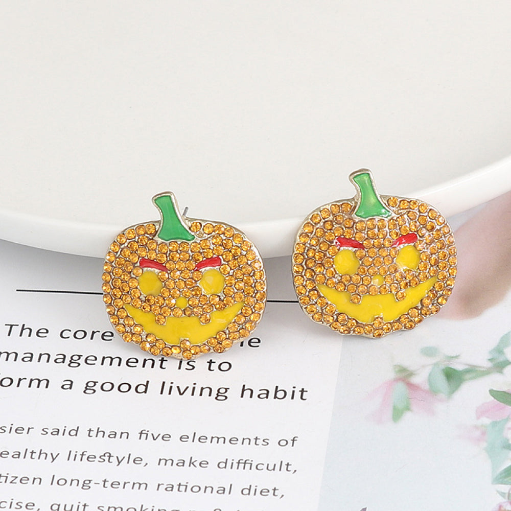 Fashorio Demon Pumpkin Rhinestone Alloy Earrings
