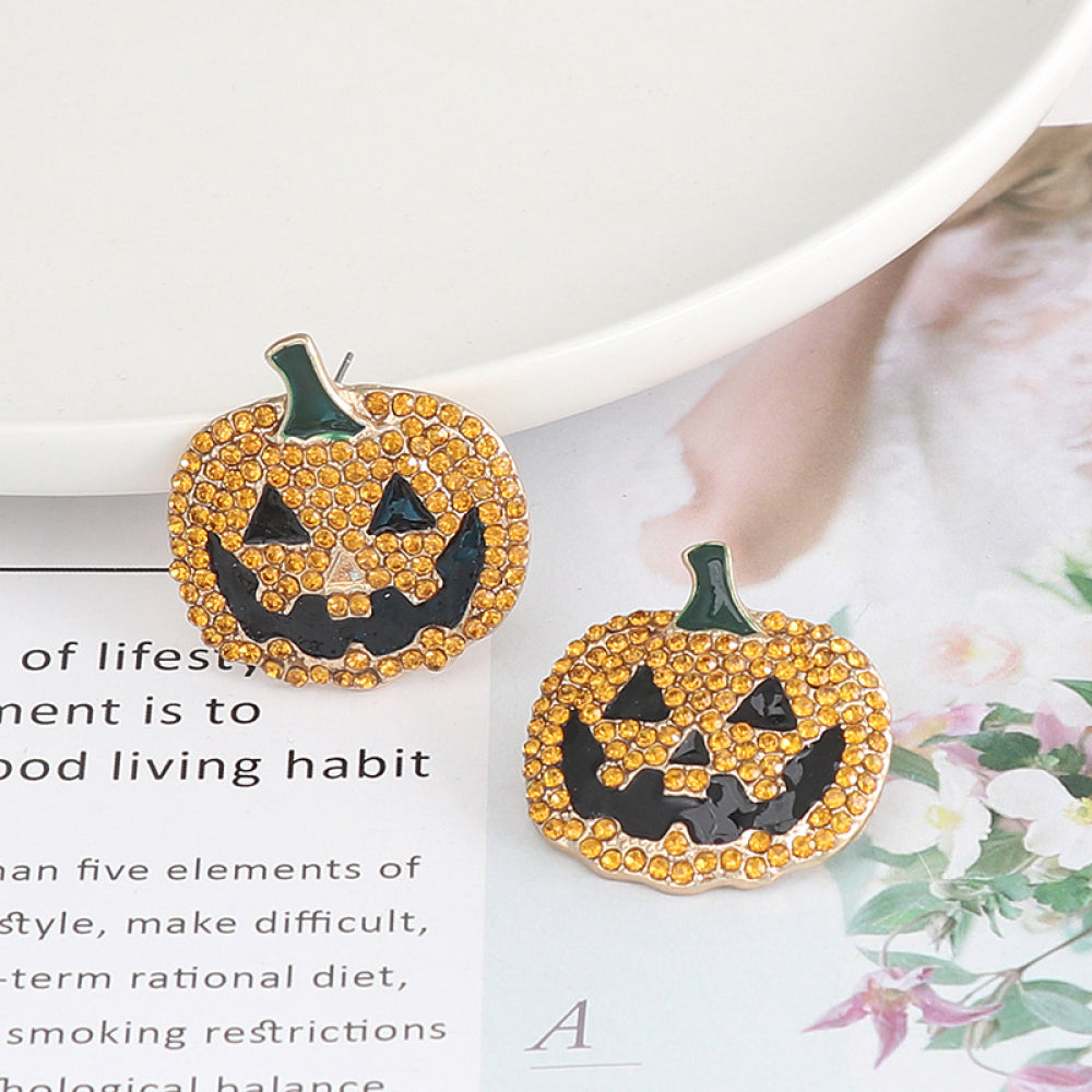 Fashorio Demon Pumpkin Rhinestone Alloy Earrings