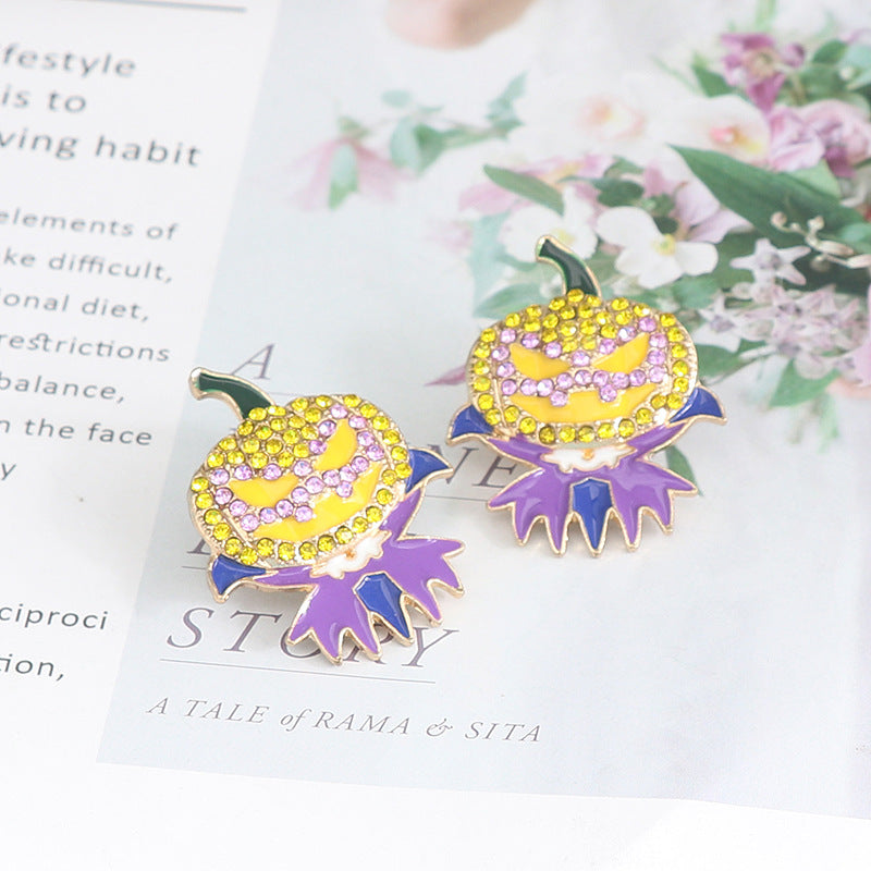 Fashorio Demon Pumpkin Rhinestone Alloy Earrings
