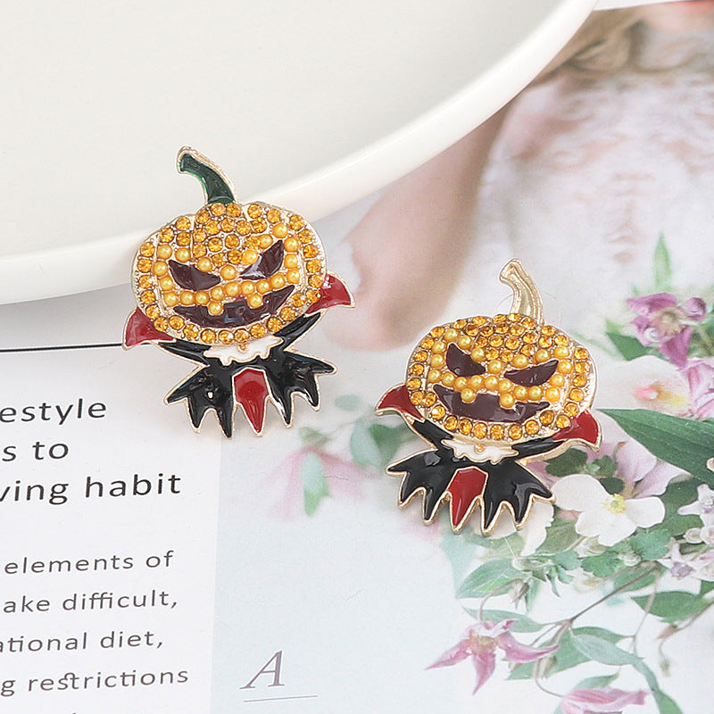 Fashorio Demon Pumpkin Rhinestone Alloy Earrings