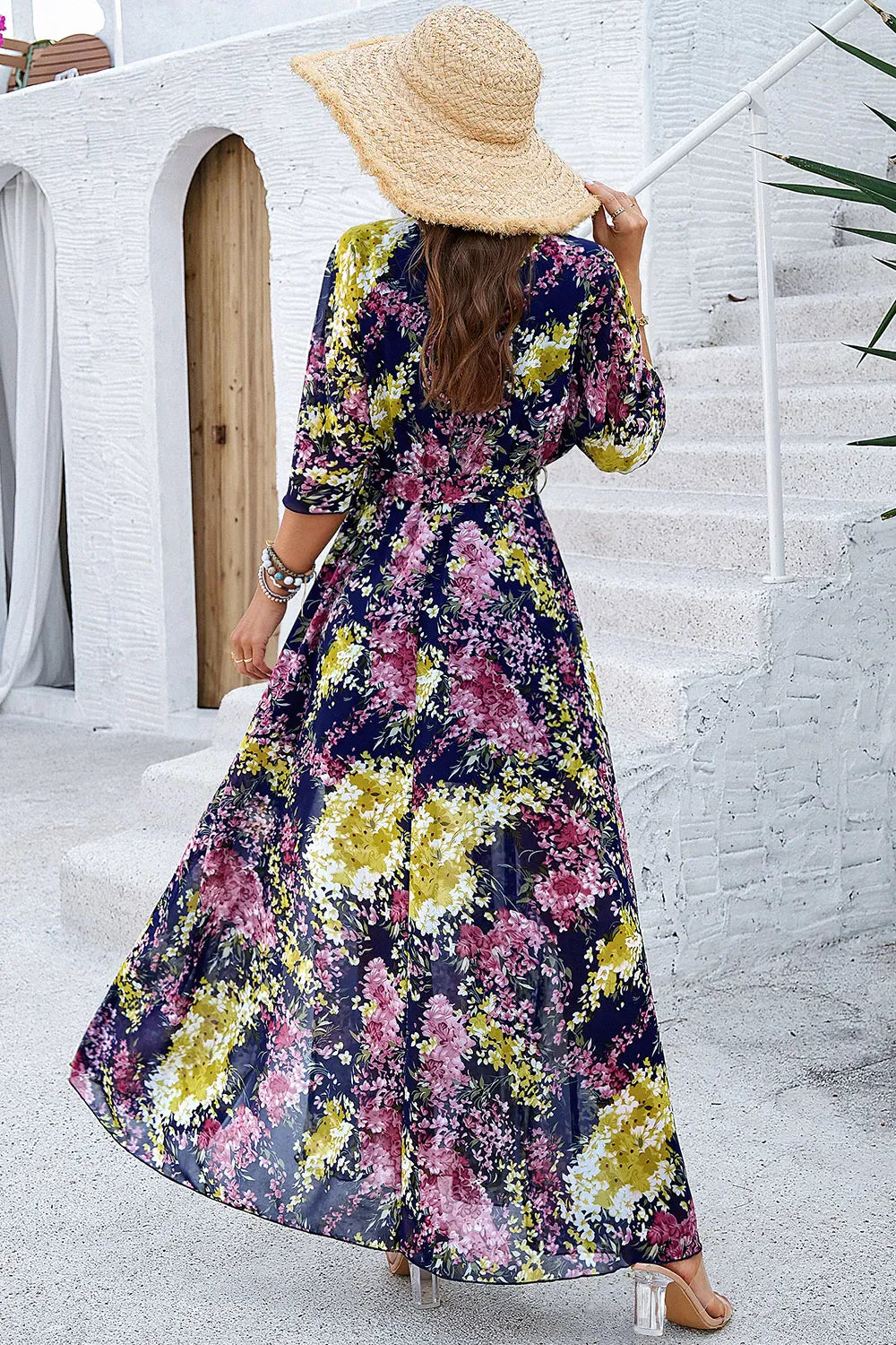 Fashorio Devine Printed Tied Half Sleeve Slit Dress