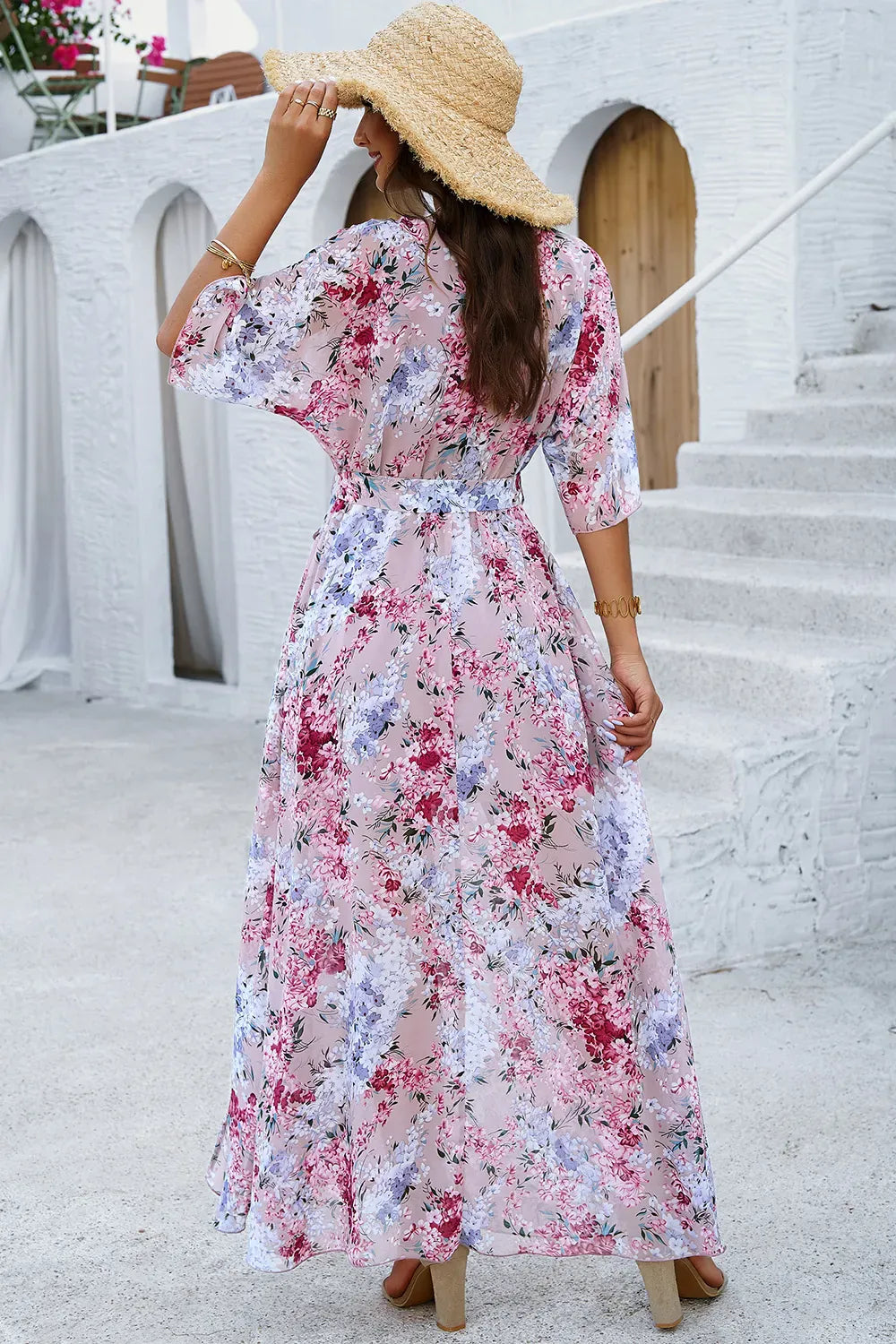 Fashorio Devine Printed Tied Half Sleeve Slit Dress