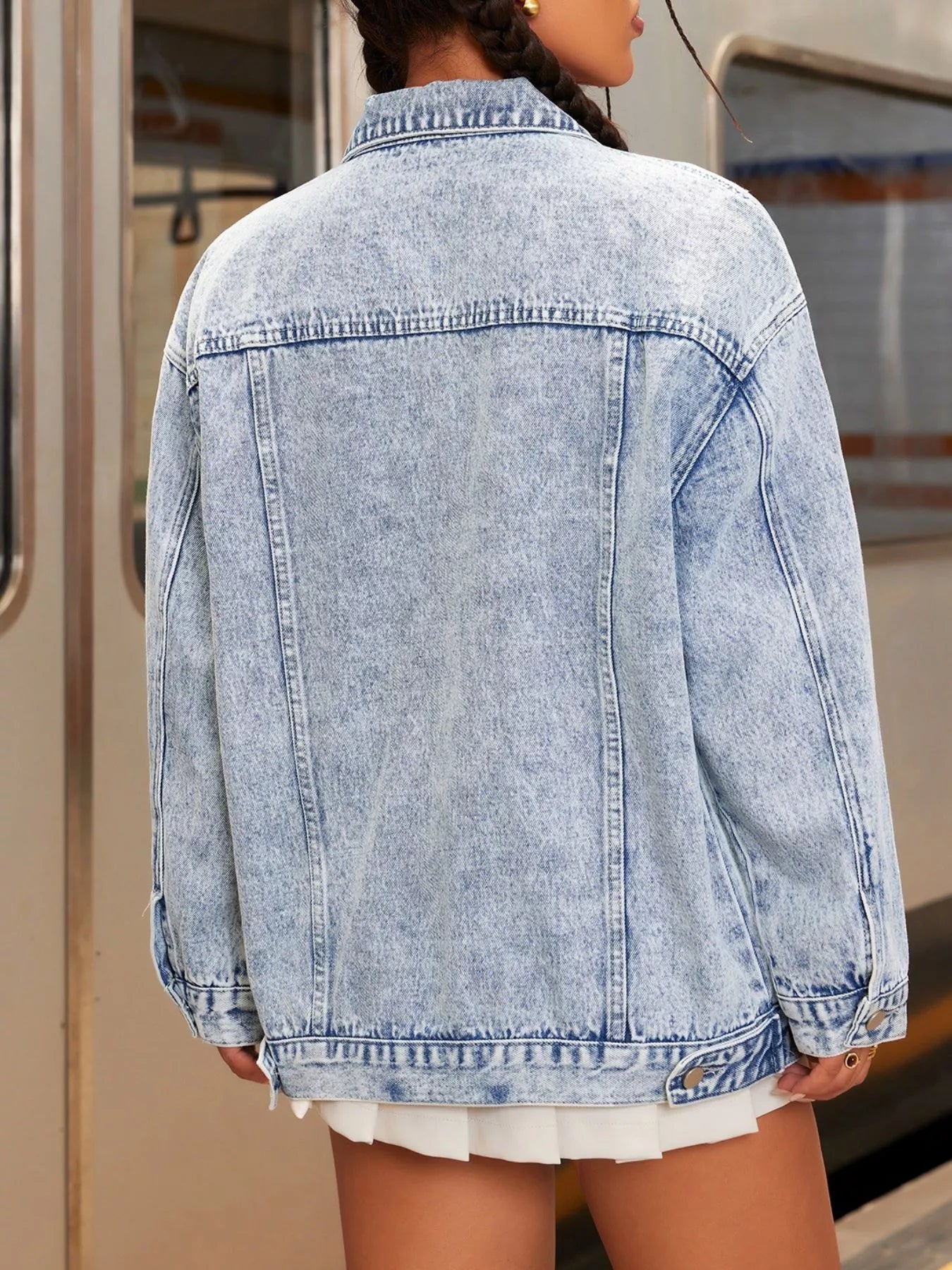Fashorio Distressed Wash Button Up Denim Jacket