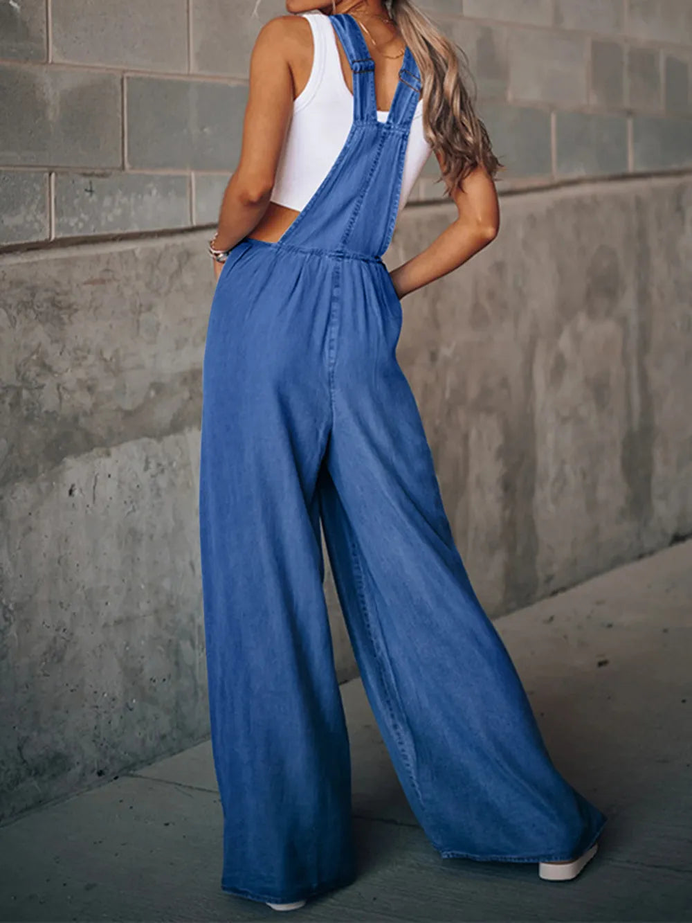 Fashorio Distressed Wide Leg Denim Overalls