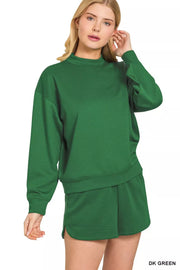 Fashorio DK GREEN / S Zenana Scuba Long Sleeve Sweatshirt and Shorts Set