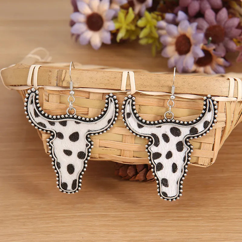Fashorio Dot / One Size Alloy Animal Print Cow Head Earrings