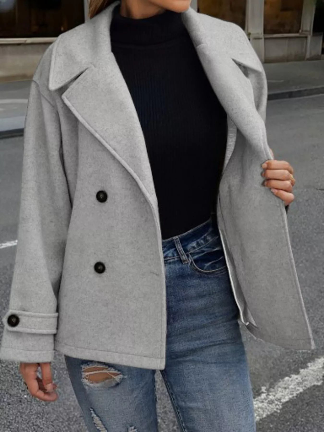 Fashorio Double-Breasted Wool Blend Casual Jacket