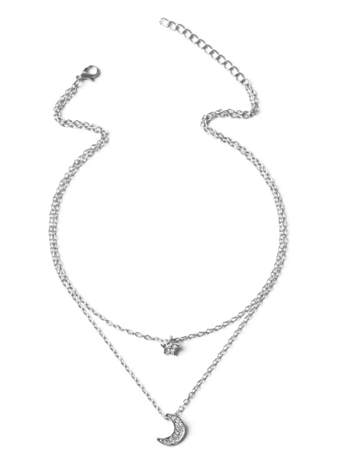 Fashorio Double Layered Star and Moon Pendant Necklace