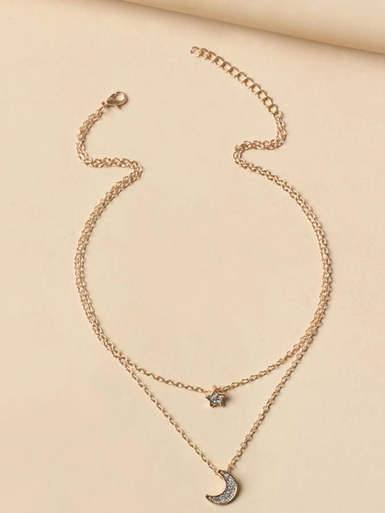 Fashorio Double Layered Star and Moon Pendant Necklace