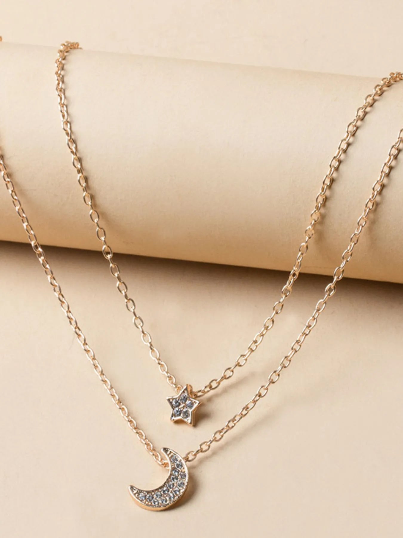 Fashorio Double Layered Star and Moon Pendant Necklace