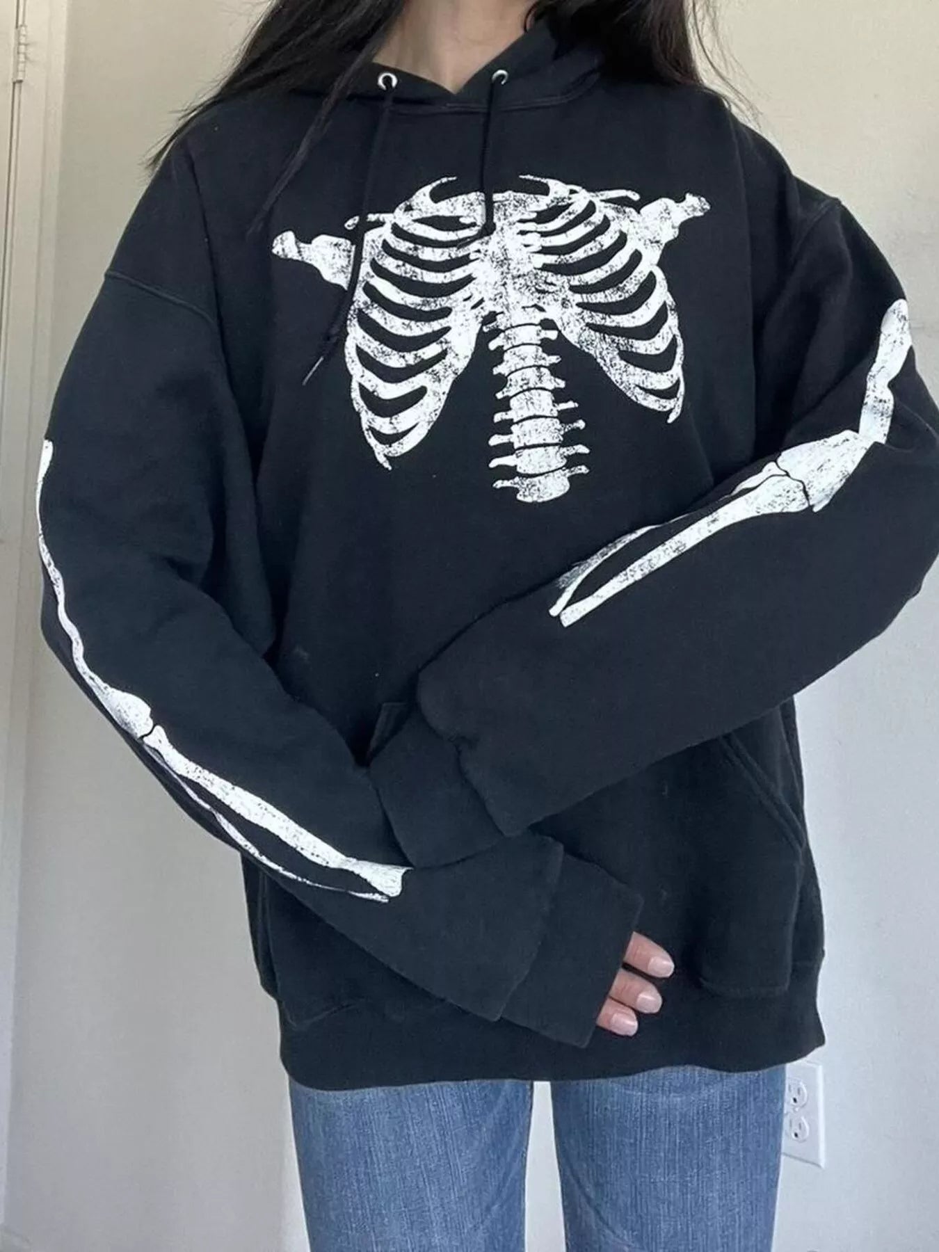 Fashorio Drawstring Skeleton Long Sleeve Hoodie