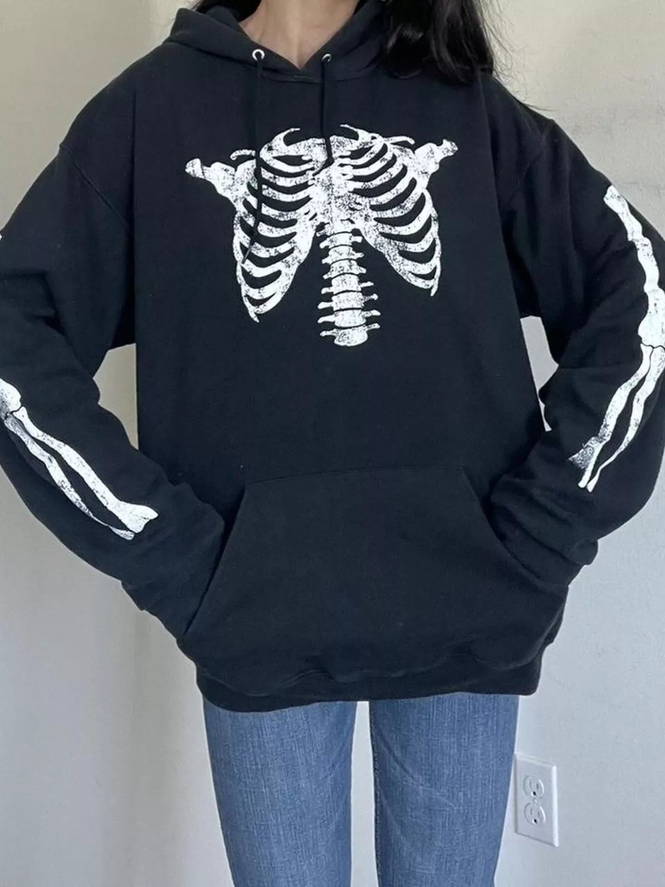Fashorio Drawstring Skeleton Long Sleeve Hoodie