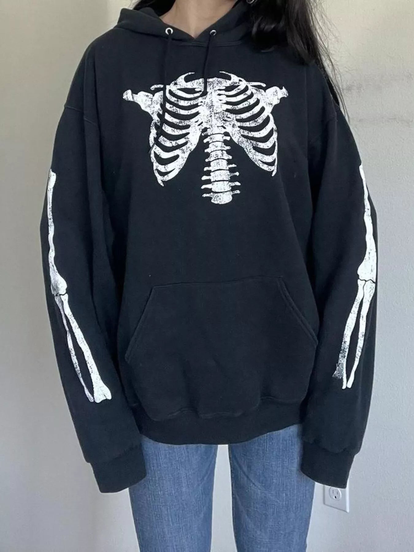 Fashorio Drawstring Skeleton Long Sleeve Hoodie