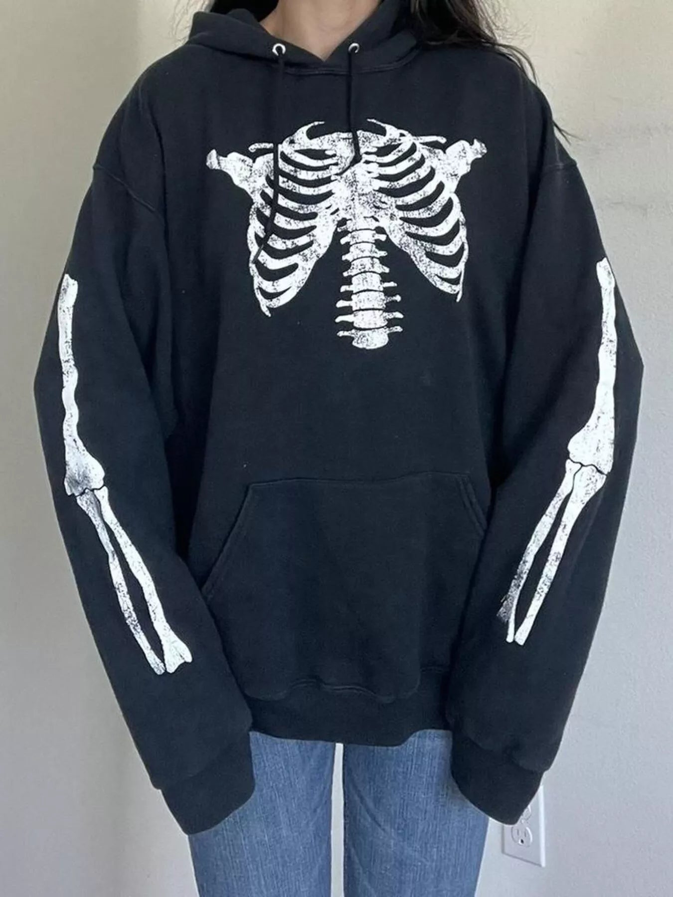 Fashorio Drawstring Skeleton Long Sleeve Hoodie