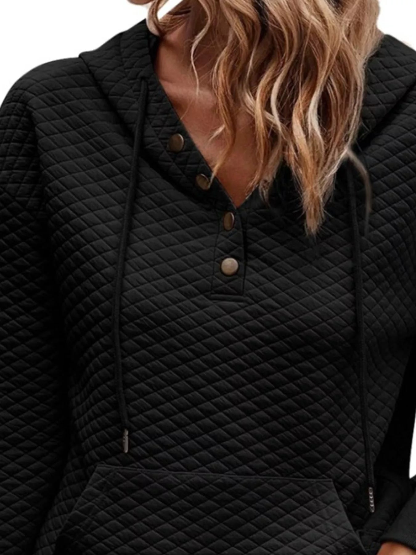 Fashorio Drawstring Textured Dropped Shoulder Hoodie