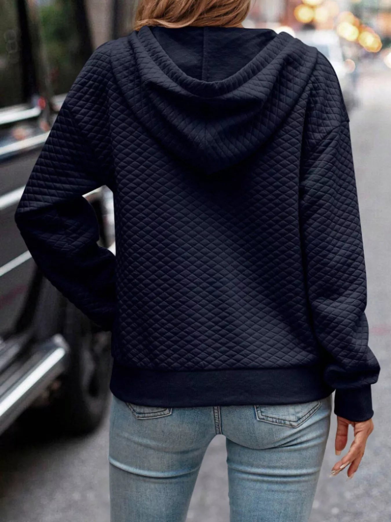 Fashorio Drawstring Textured Dropped Shoulder Hoodie