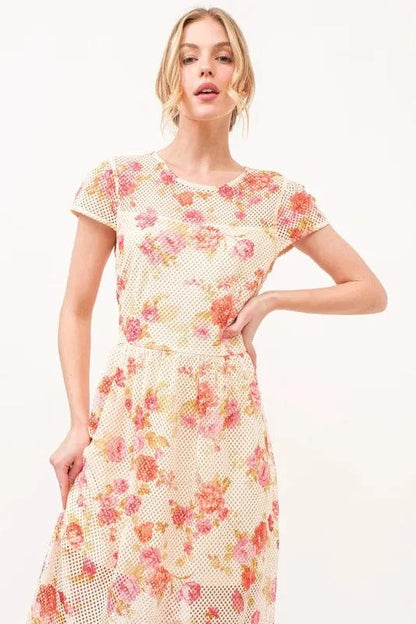 And The Why Fish-Net Floral Printed Midi Dress - Fashorio