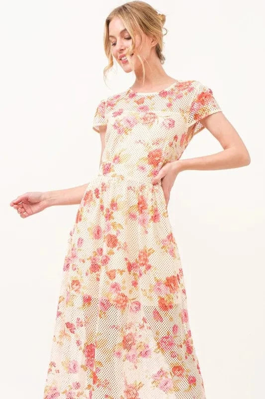 And The Why Fish-Net Floral Printed Midi Dress - Fashorio