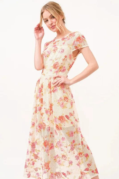 And The Why Fish-Net Floral Printed Midi Dress - Fashorio