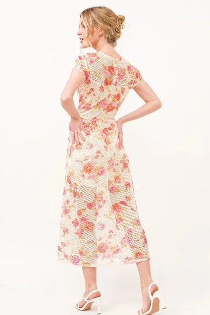 And The Why Fish-Net Floral Printed Midi Dress - Fashorio
