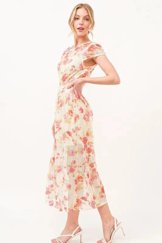 And The Why Fish-Net Floral Printed Midi Dress - Fashorio