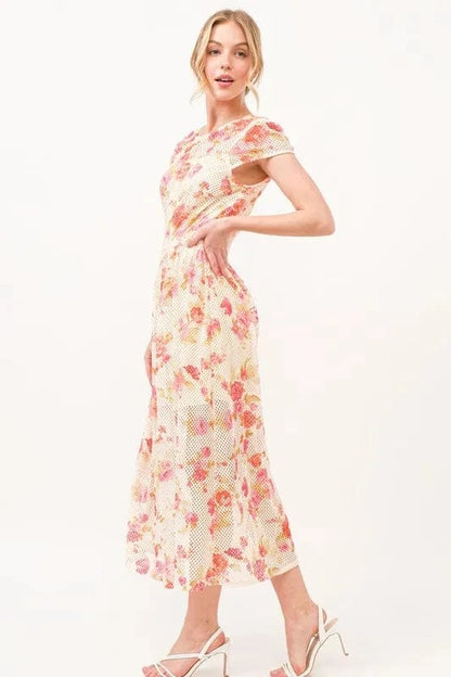 And The Why Fish-Net Floral Printed Midi Dress - Fashorio