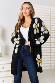 Fashorio Dresses Black / S Perfee Floral Button Down Longline Cardigan