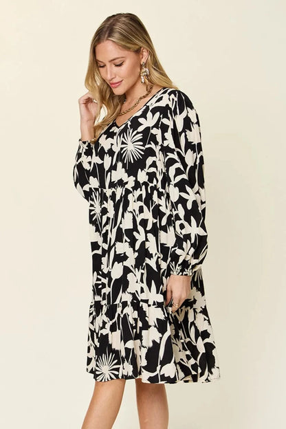 Double Take Full Size Printed Ruffle Hem Dress with Pocket - Fashorio
