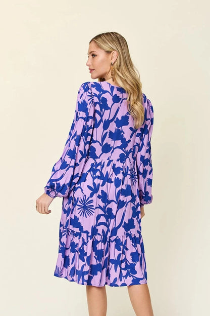 Double Take Full Size Printed Ruffle Hem Dress with Pocket - Fashorio