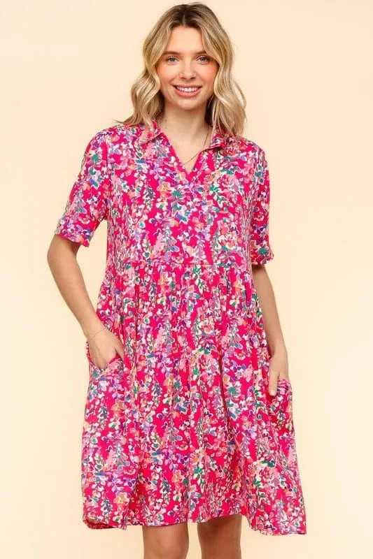 Fashorio dresses Fuchsia / S Haptics Johnny Collar Babydoll Dress with Side Pockets