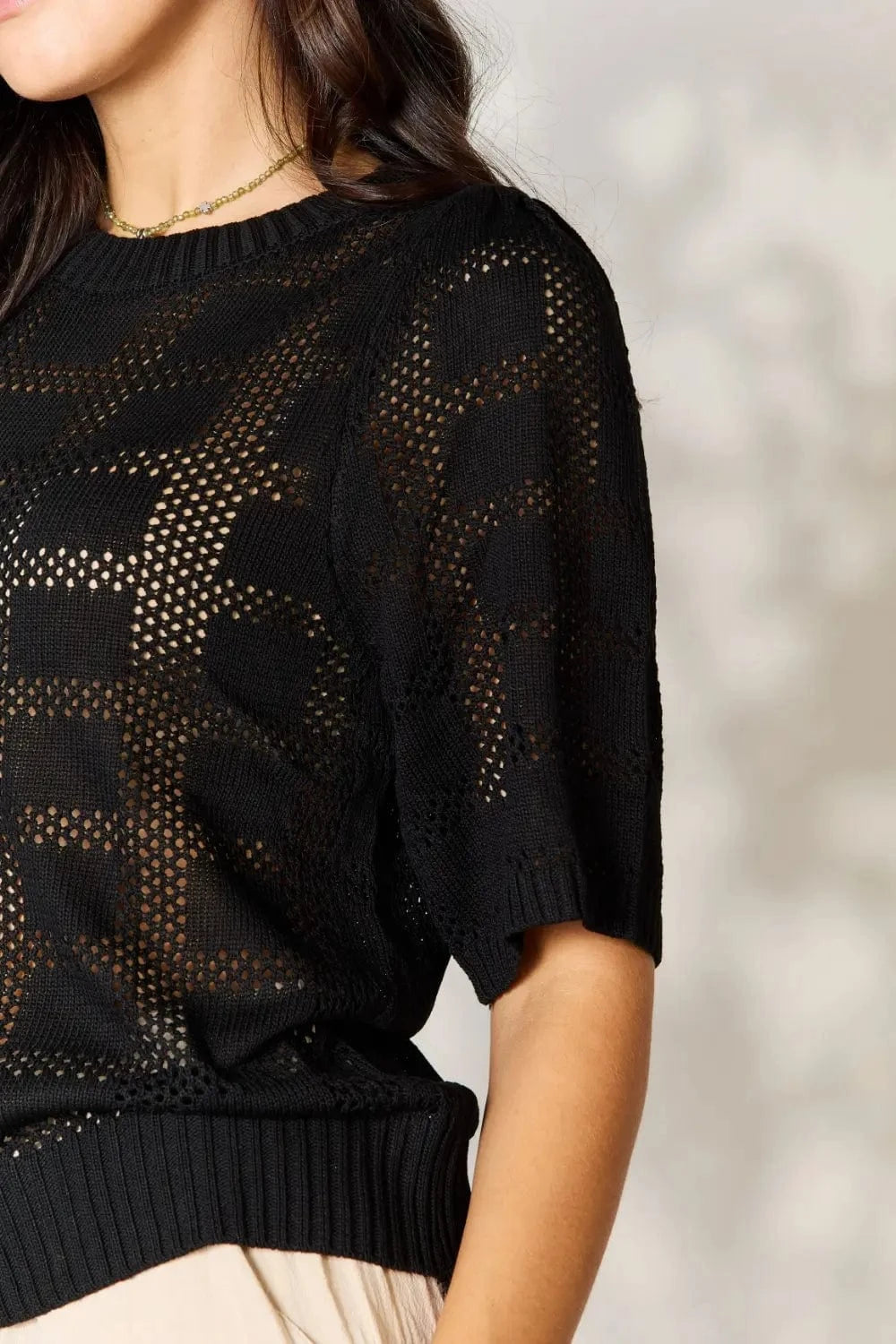 Mandy Ribbed Trim Round Neck Knit Top - Fashorio