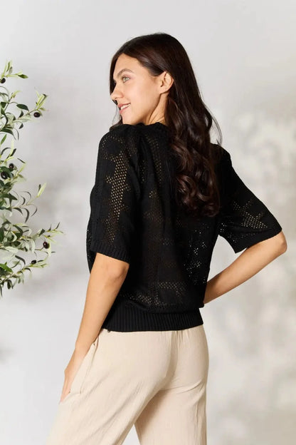 Mandy Ribbed Trim Round Neck Knit Top - Fashorio